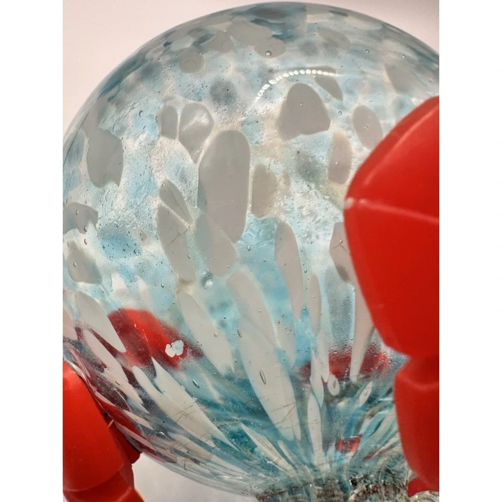 Hummingbird Feeder Hand Blown Glass Blue White Confetti Red Flower Ports Hanging